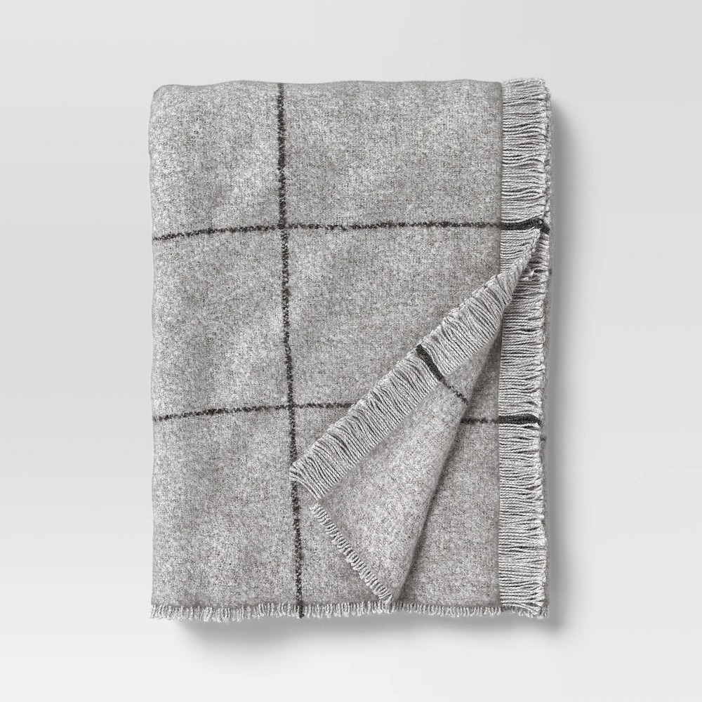 Threshold Textured Boucle Throw Blanket 50x60 Gray Charcoal Windowpane Sofa NWT